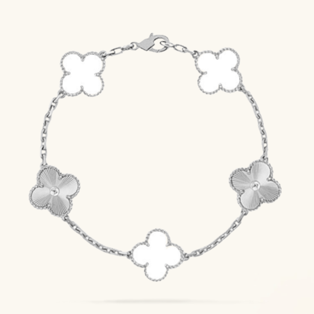 TRÉBOL | Pulsera Plateada/Blanca