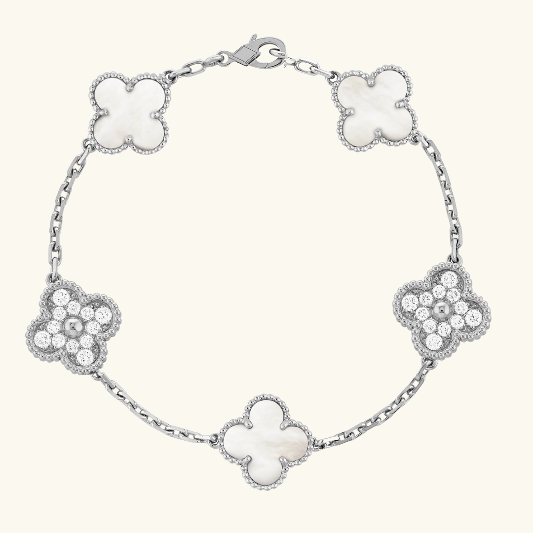TRÉBOL | Pulsera Plateada/Blanca