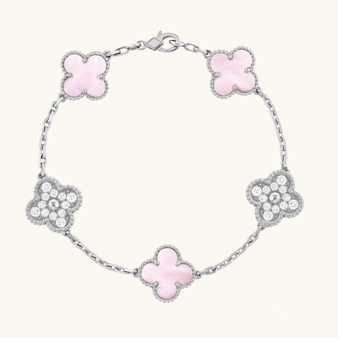 TRÉBOL | Pulsera Rosa/Plateada
