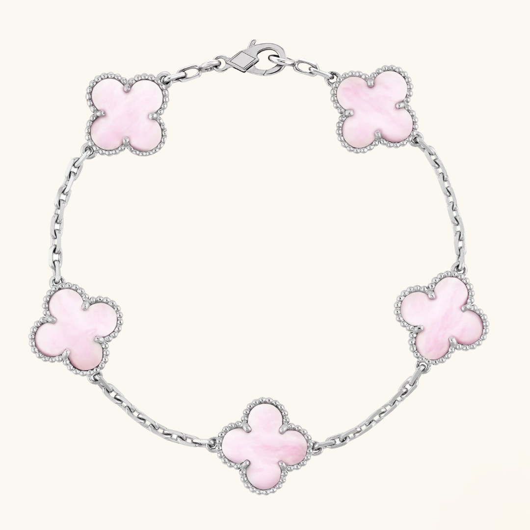 TRÉBOL | Pulsera Plateada/Rosa