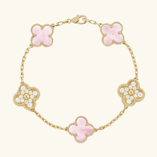 TRÉBOL | Pulsera Dorada/Rosa