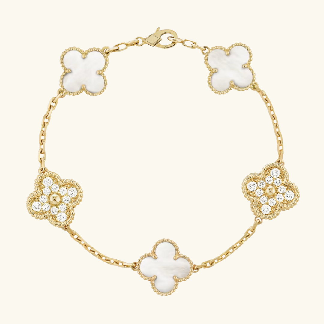 TRÉBOL | Pulsera Dorada/Blanca